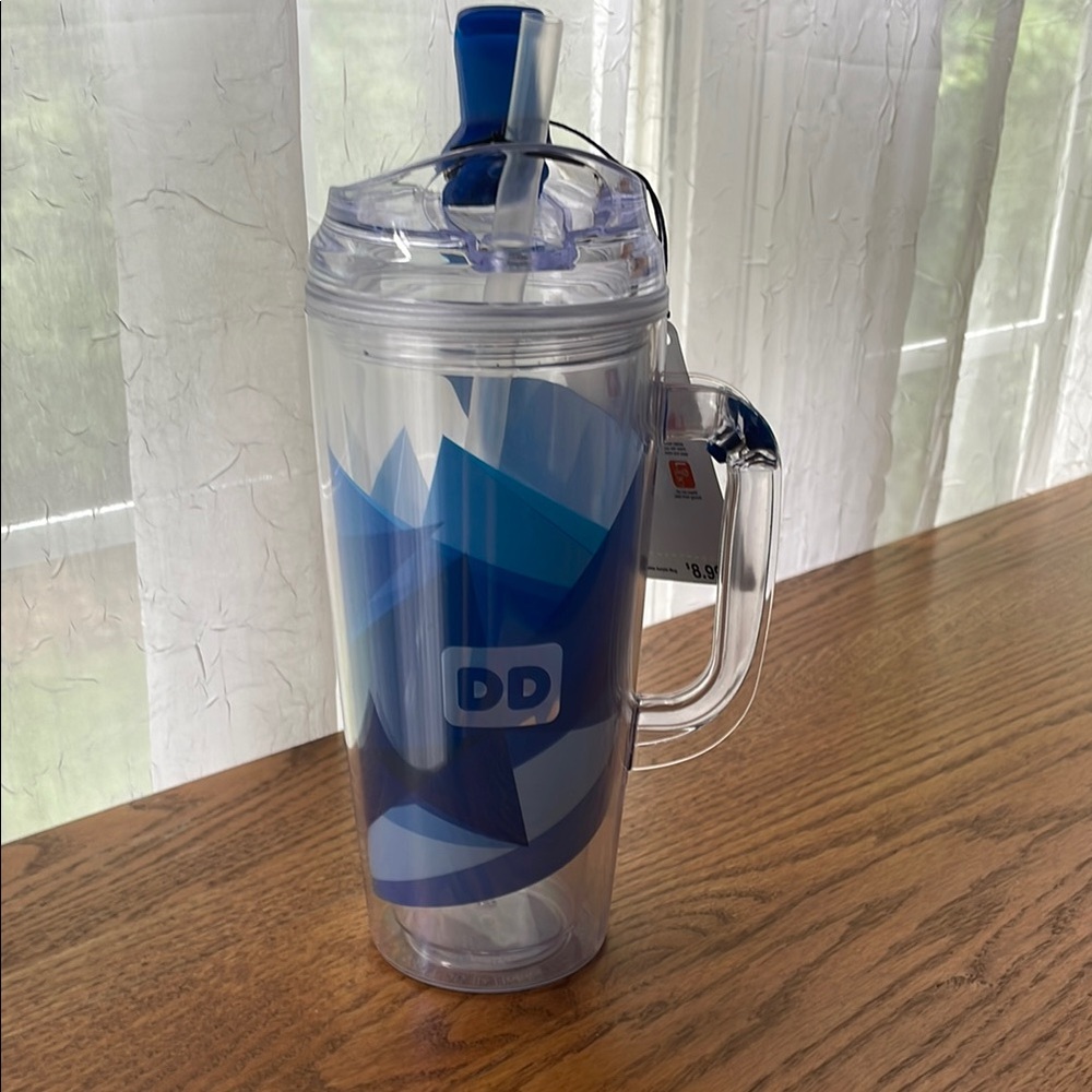 DD Blue and Clear Tumbler with Straw-NEW